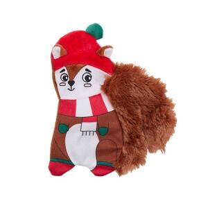 Merry & Bright Flattie Squirrel Squeak‎ Crinkle Dog Toy Plush Festive Christmas